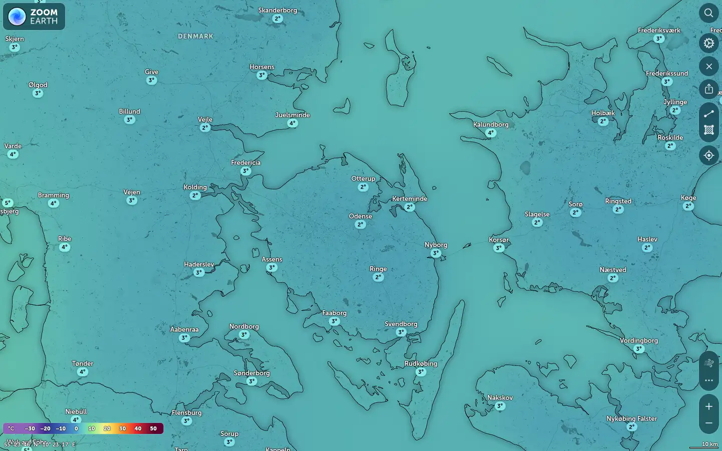 Temperaturkort Odense vejr